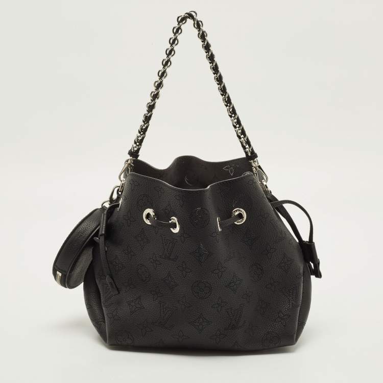 Pre Owned Louis Vuitton Bella Black Monogram Mahina Leather Bucket Bag