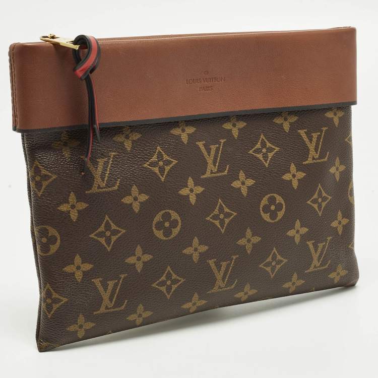 Pre Owned Louis Vuitton Tuileries Caramel Monogram Canvas and Leather Clutch