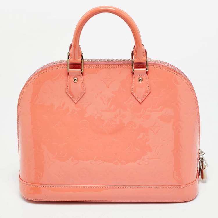 Pre Owned Louis Vuitton Alma PM Rose Litchi Monogram Vernis Bag