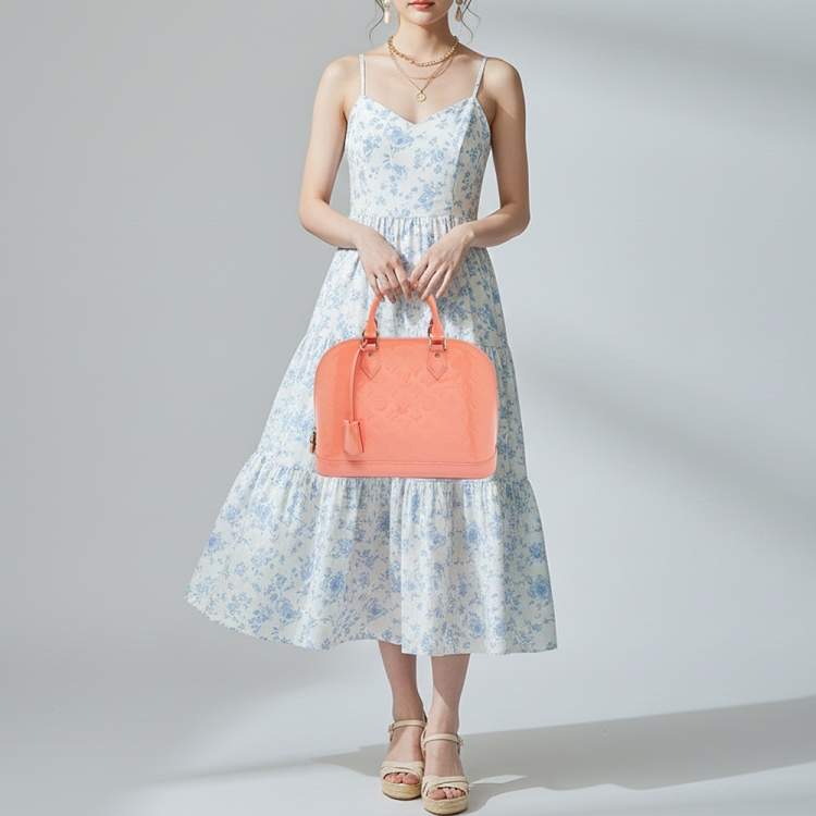 Pre Owned Louis Vuitton Alma PM Rose Litchi Monogram Vernis Bag