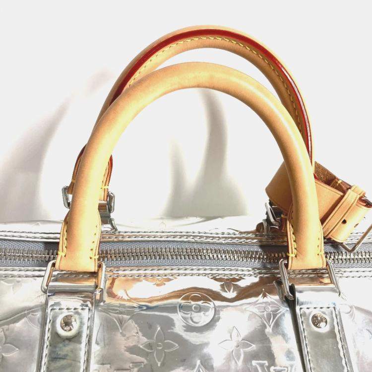 Pre Owned Louis Vuitton M45886 Monogram Mirror Keepall Bandouliere 50 Travel Bag  Handbag  Boston Leather  Silver