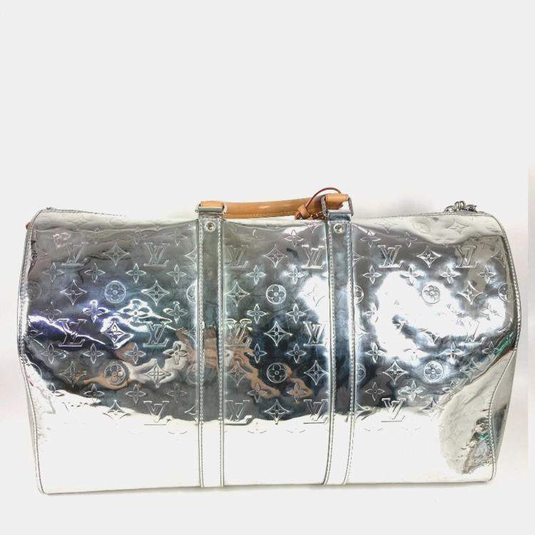 Pre Owned Louis Vuitton M45886 Monogram Mirror Keepall Bandouliere 50 Travel Bag  Handbag  Boston Leather  Silver