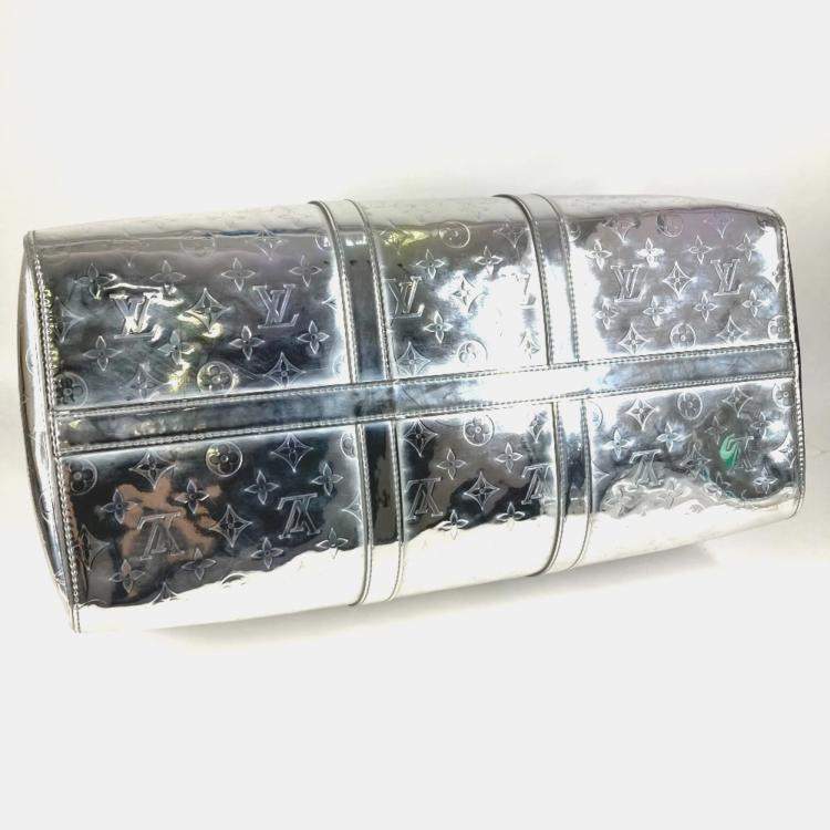 Pre Owned Louis Vuitton M45886 Monogram Mirror Keepall Bandouliere 50 Travel Bag  Handbag  Boston Leather  Silver