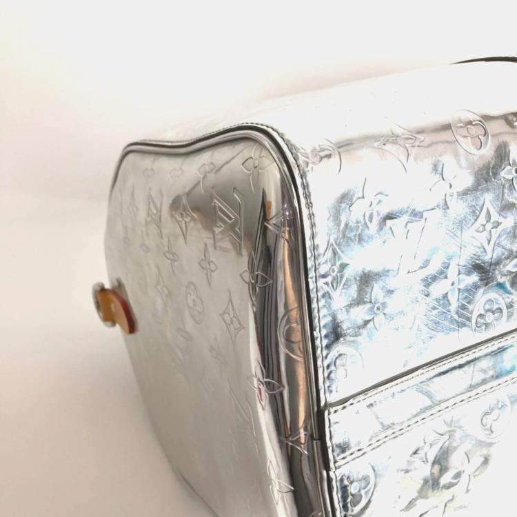 Pre Owned Louis Vuitton M45886 Monogram Mirror Keepall Bandouliere 50 Travel Bag  Handbag  Boston Leather  Silver