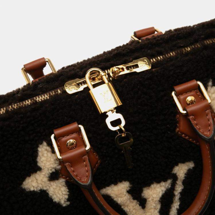 Pre Owned Louis Vuitton Monogram Teddy Speedy Bandouliere 25 Brown Beige Boa Leather Top Handle Bag