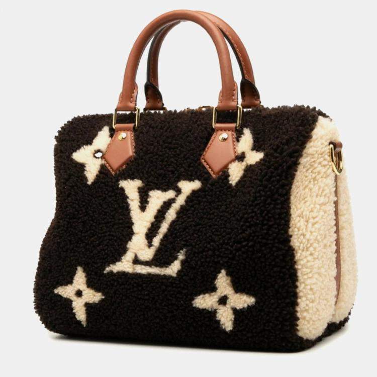 Pre Owned Louis Vuitton Monogram Teddy Speedy Bandouliere 25 Brown Beige Boa Leather Top Handle Bag