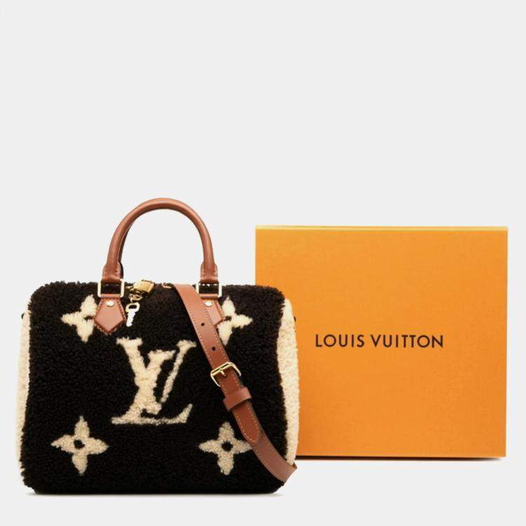 Pre Owned Louis Vuitton Monogram Teddy Speedy Bandouliere 25 Brown Beige Boa Leather Top Handle Bag