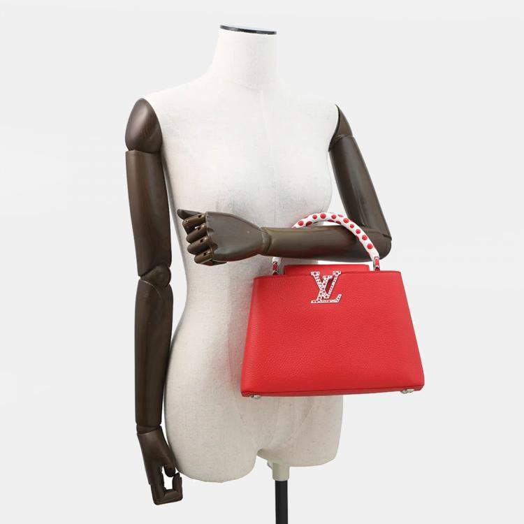 Pre Owned Louis Vuitton Lvxyk Capucines Japan Limited Edition Rouge Taurillon Leather Infinity Dot Size BB