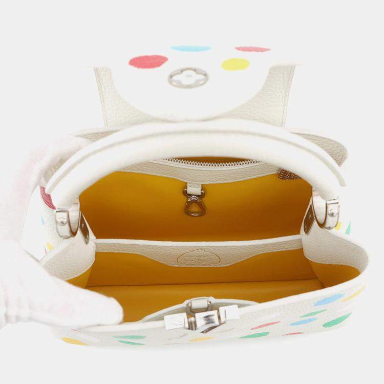 Pre Owned Louis Vuitton Capucines Lvxyk White/Multicolor Taurillon Leather Painted Dot Size Bb
