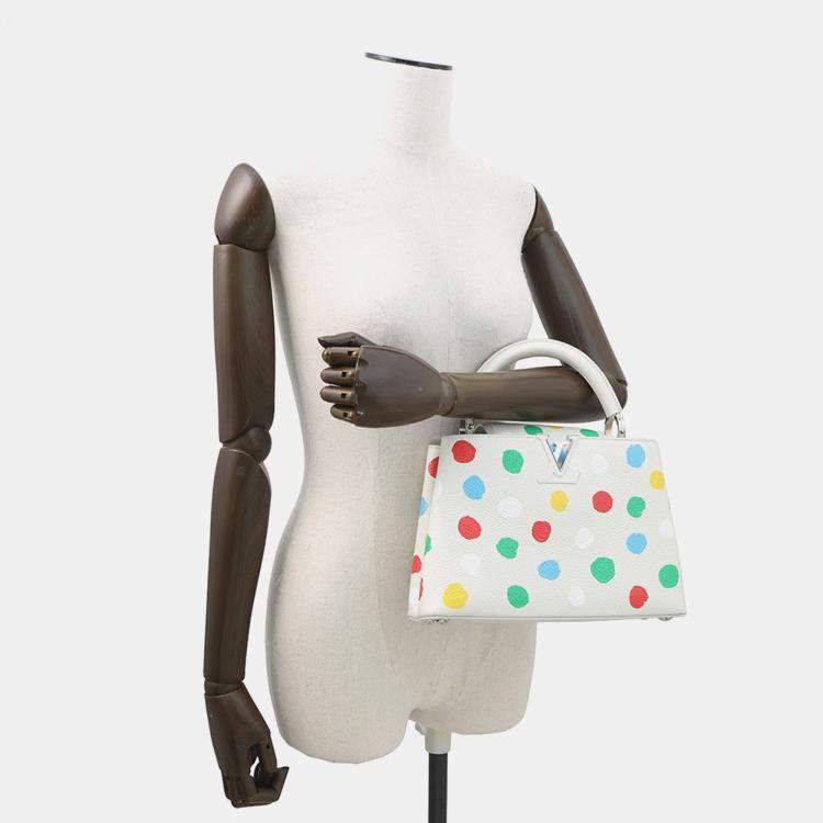Pre Owned Louis Vuitton Capucines Lvxyk White/Multicolor Taurillon Leather Painted Dot Size Bb