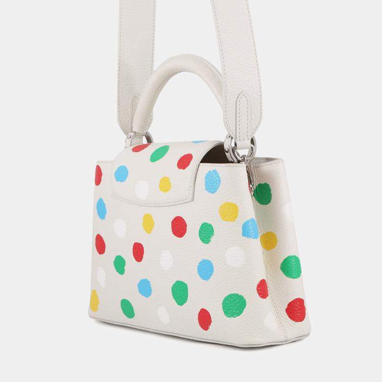 Pre Owned Louis Vuitton Capucines Lvxyk White/Multicolor Taurillon Leather Painted Dot Size Bb
