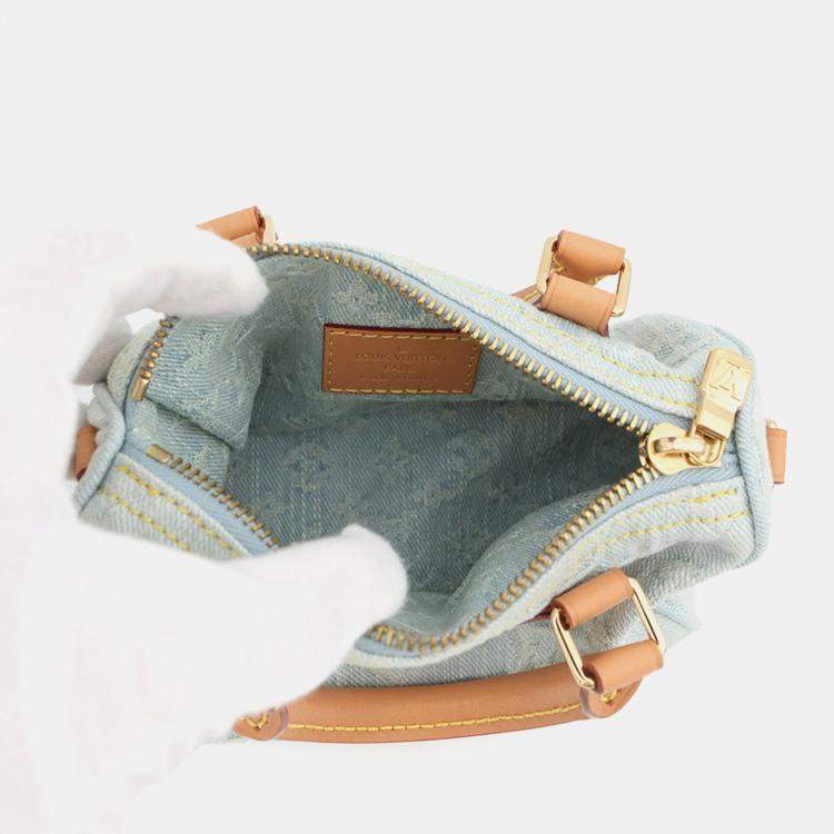 Pre Owned Louis Vuitton Nano Speedy Sky Blue Monogram Denim Size Nano