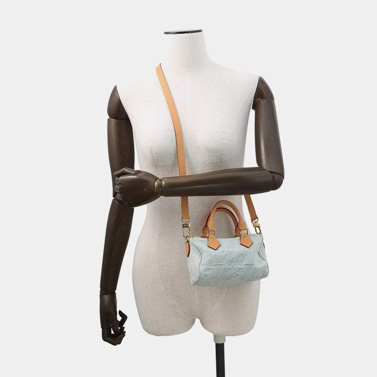 Pre Owned Louis Vuitton Nano Speedy Sky Blue Monogram Denim Size Nano
