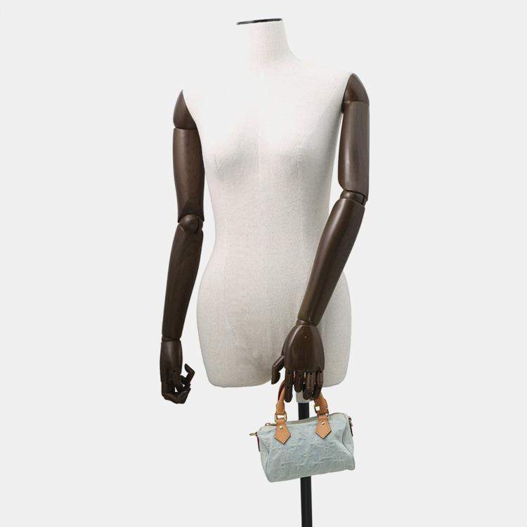 Pre Owned Louis Vuitton Nano Speedy Sky Blue Monogram Denim Size Nano