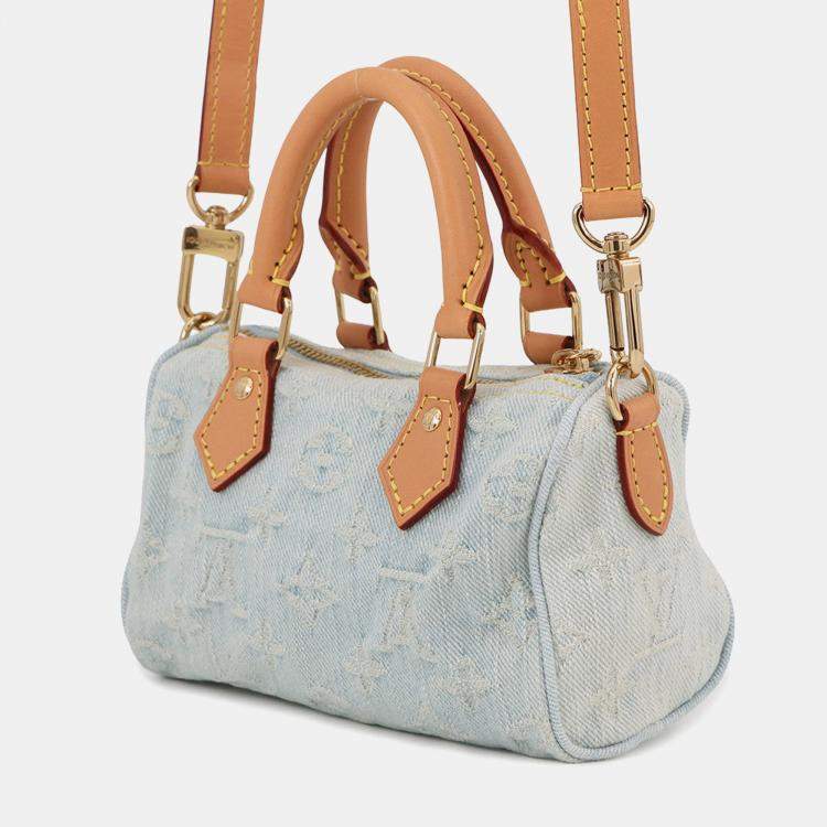 Pre Owned Louis Vuitton Nano Speedy Sky Blue Monogram Denim Size Nano