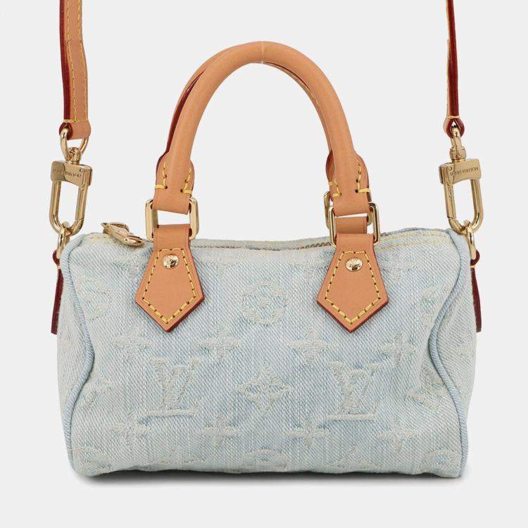 Pre Owned Louis Vuitton Nano Speedy Sky Blue Monogram Denim Size Nano