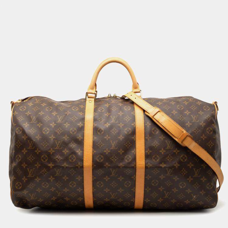 Pre Owned Louis Vuitton Brown Monogram Keepall Bandouliere 60