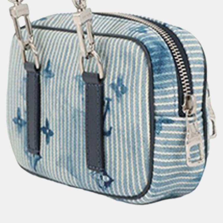 Pre Owned Louis Vuitton Blue Monogram Denim Watercolor Hickory Stripes Outdoor Pouch