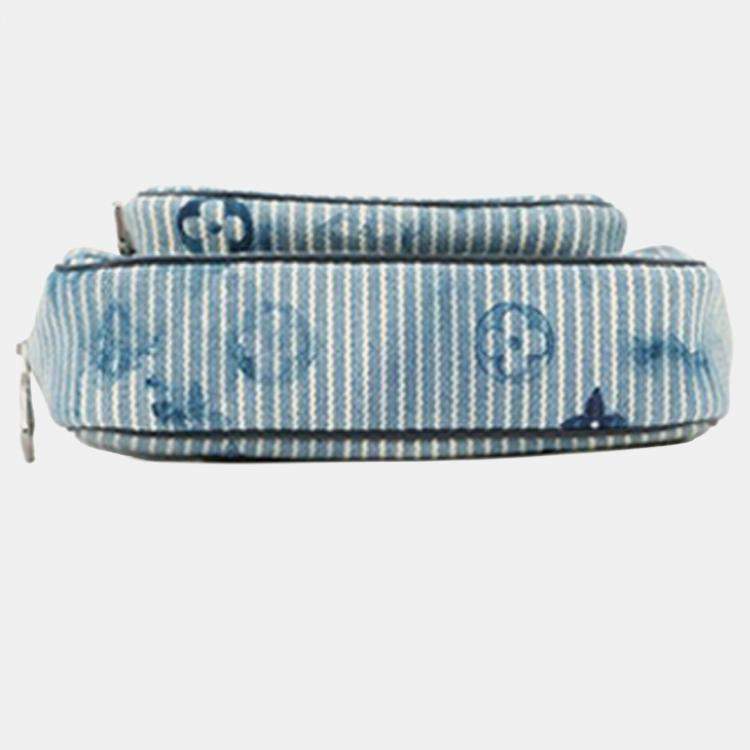 Pre Owned Louis Vuitton Blue Monogram Denim Watercolor Hickory Stripes Outdoor Pouch