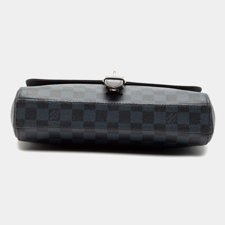 Pre Owned Louis Vuitton Black Blue Damier Cobalt Newport Messenger PM