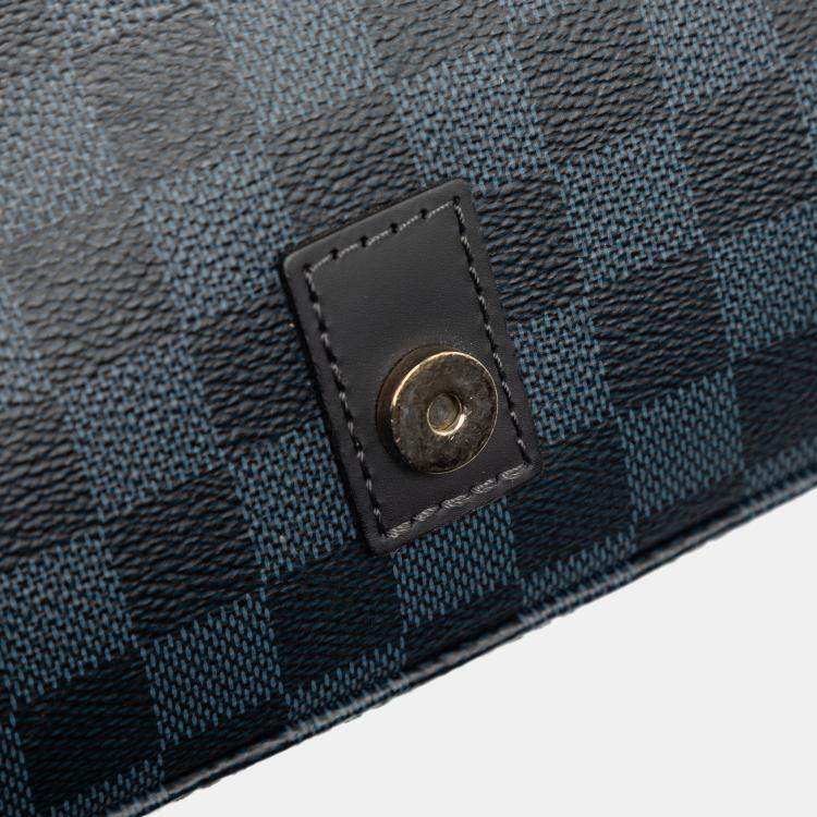 Pre Owned Louis Vuitton Black Blue Damier Cobalt Newport Messenger PM