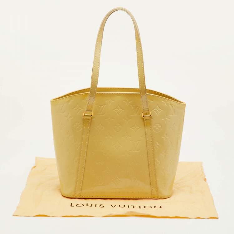 Pre Owned Louis Vuitton Avalon MM Blanc Corail Monogram Vernis Leather Bag