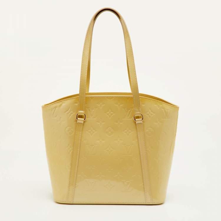 Pre Owned Louis Vuitton Avalon MM Blanc Corail Monogram Vernis Leather Bag