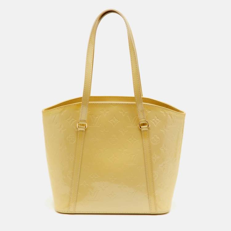 Pre Owned Louis Vuitton Avalon MM Blanc Corail Monogram Vernis Leather Bag