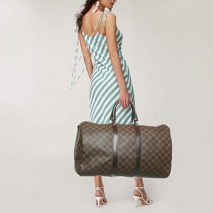 Pre Owned Louis Vuitton Keepall Bandouliere 45 Damier Ebene Canvas Bag