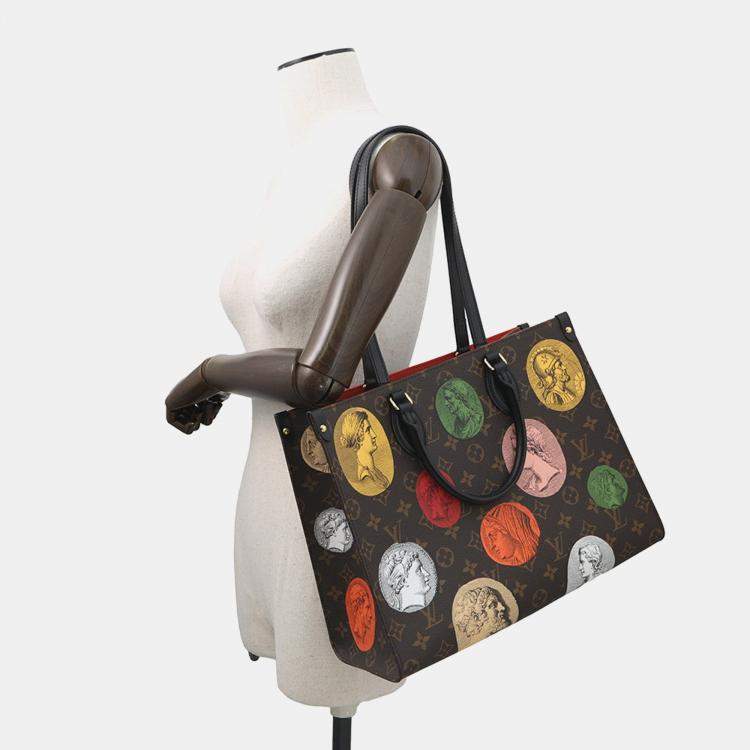 Pre Owned Louis Vuitton Onthego Fornasetti Multicolor Monogram / Cameo Size Mm