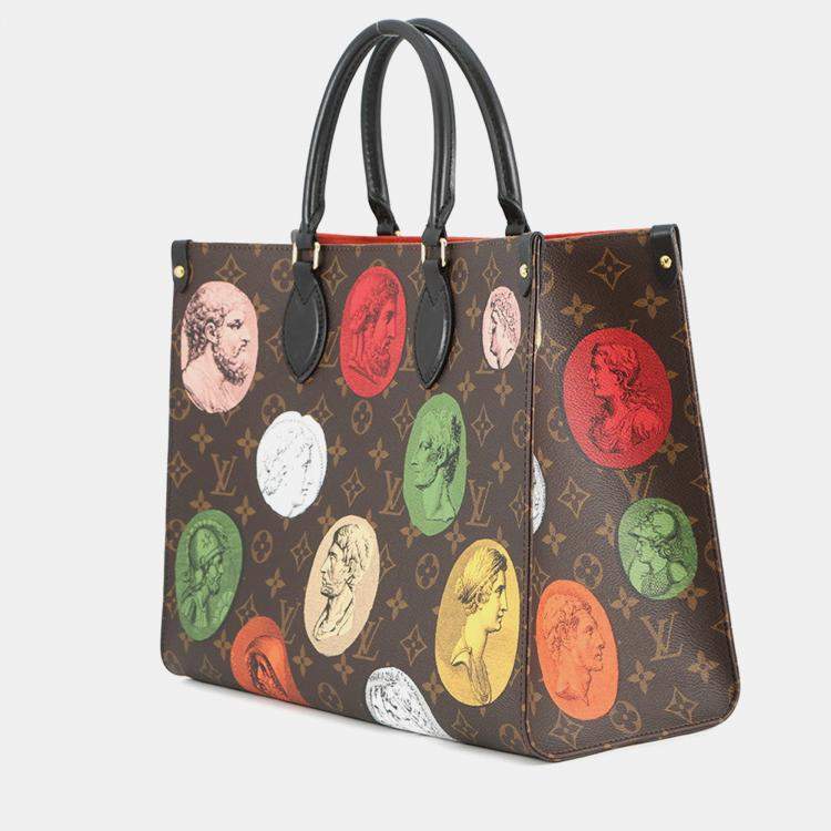 Pre Owned Louis Vuitton Onthego Fornasetti Multicolor Monogram / Cameo Size Mm