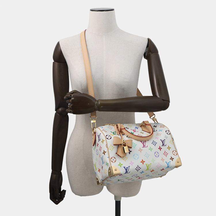 Pre Owned Louis Vuitton Lv Tm Speedy Bandouliere White Monogram Multicolor Size 25