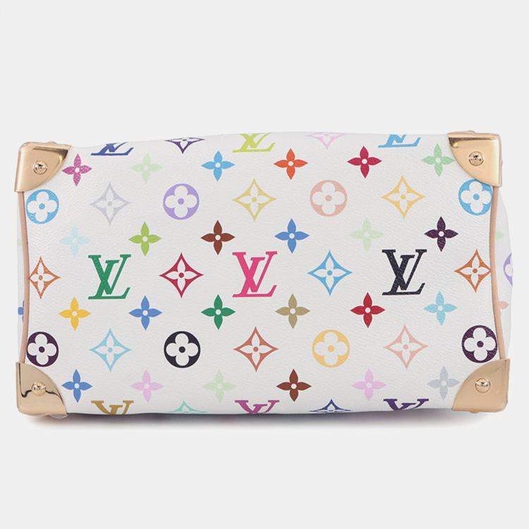 Pre Owned Louis Vuitton Lv Tm Speedy Bandouliere White Monogram Multicolor Size 25