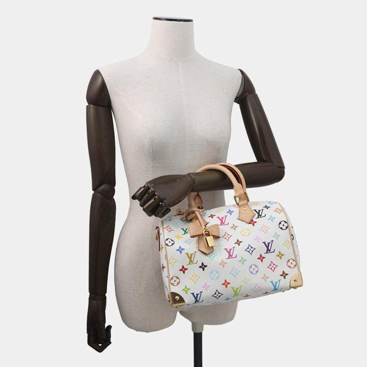 Pre Owned Louis Vuitton Lv Tm Speedy Bandouliere White Monogram Multicolor Size 25