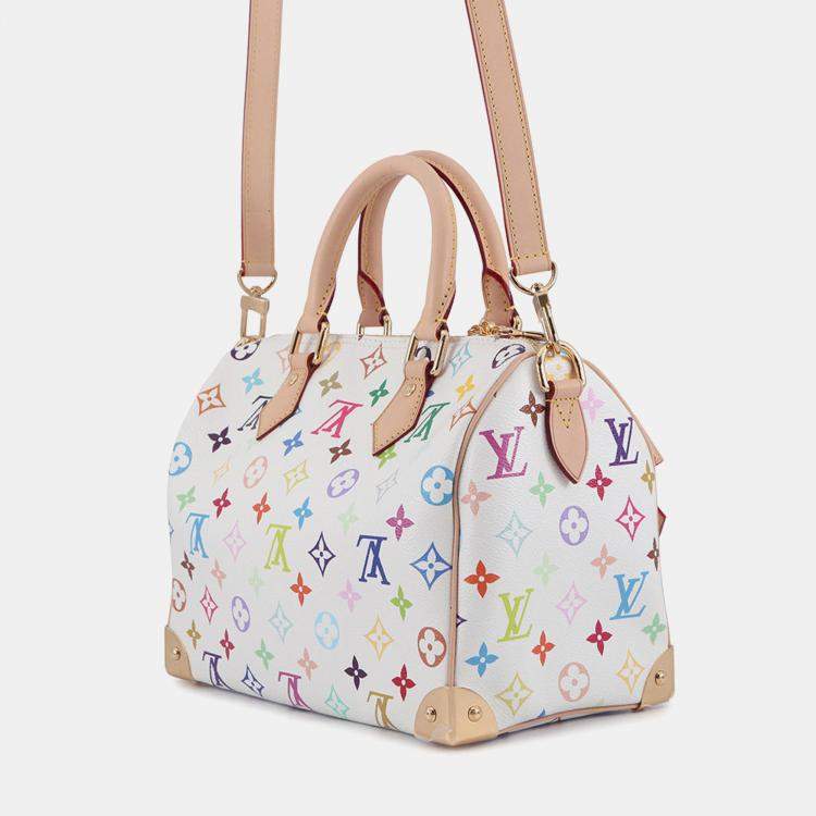 Pre Owned Louis Vuitton Lv Tm Speedy Bandouliere White Monogram Multicolor Size 25
