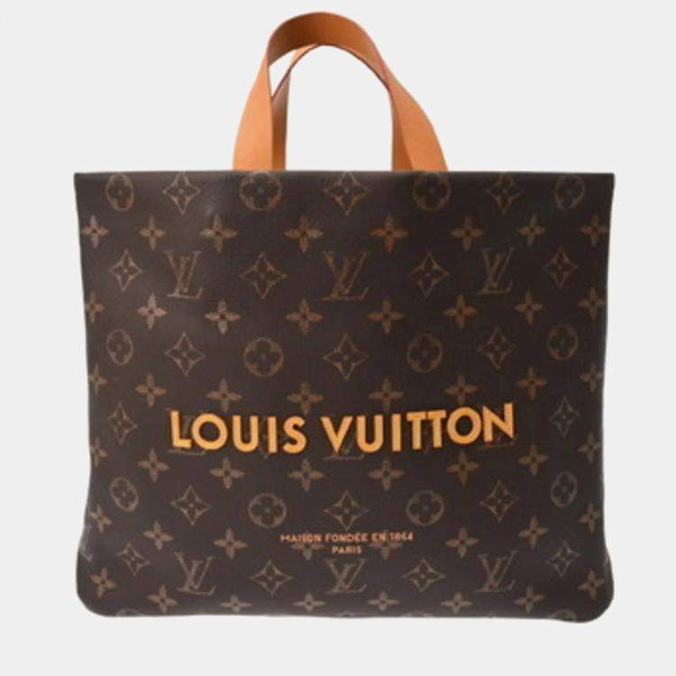 Pre Owned Louis Vuitton Monogram Shopper Tote MM Brown Calf Leather Bag