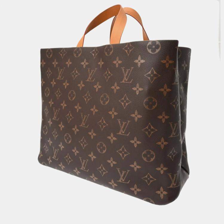 Pre Owned Louis Vuitton Monogram Shopper Tote MM Brown Calf Leather Bag