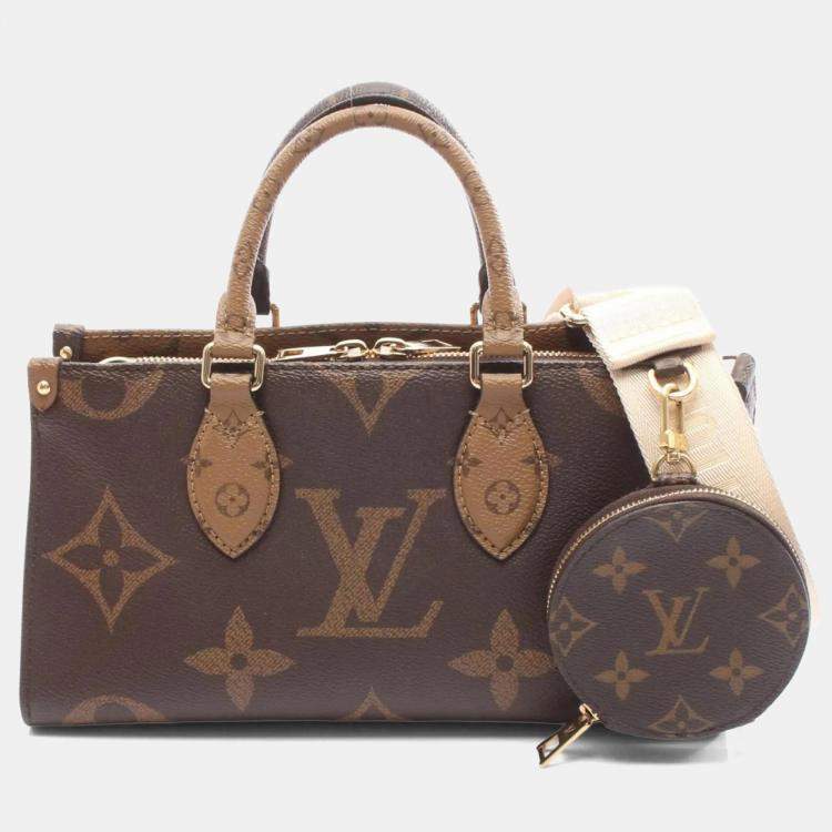 Pre Owned Louis Vuitton On The Go New Monogram Giant Reverse Handbag Coated Canvas Brown