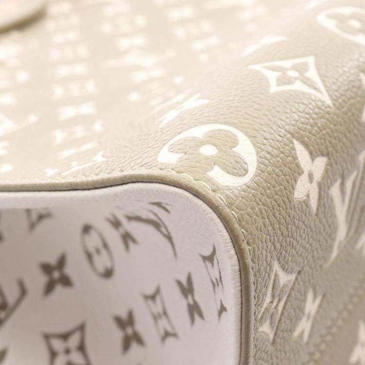 Pre Owned Louis Vuitton On The Go Mm Tote Bag Monogram Empreinte Leather Khaki And Ivory