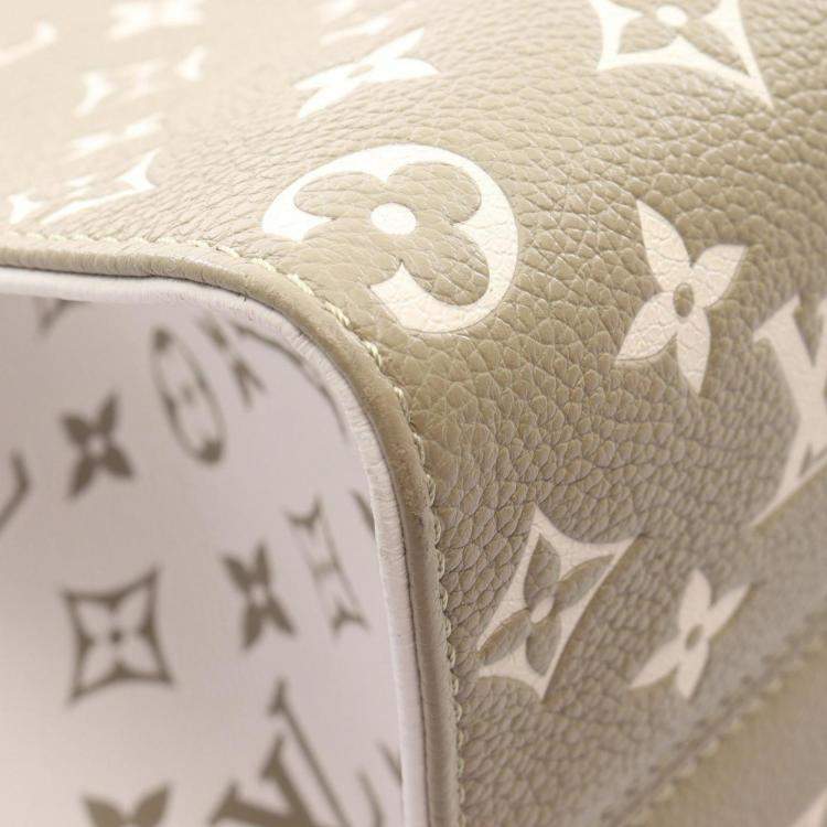 Pre Owned Louis Vuitton On The Go Mm Tote Bag Monogram Empreinte Leather Khaki And Ivory