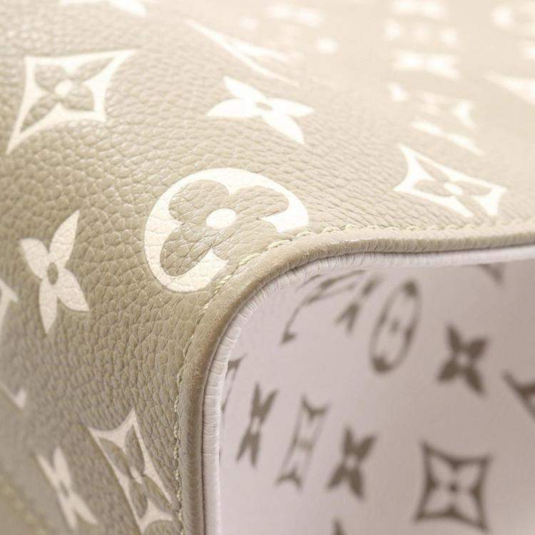 Pre Owned Louis Vuitton On The Go Mm Tote Bag Monogram Empreinte Leather Khaki And Ivory