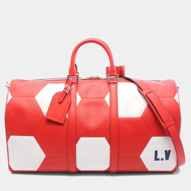 Pre Owned Louis Vuitton Keepall Bandouliere 50 Epi Leather Boston Bag Red White