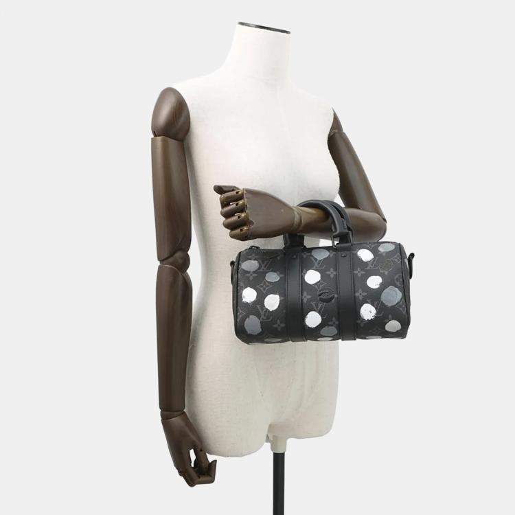 Pre Owned Louis Vuitton Monogram Eclipse Handbag LV×YK Keepall Bandouliere Bag Black