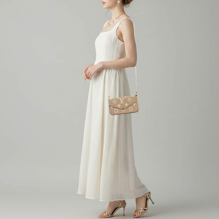 Pre Owned Louis Vuitton Felicie Tourterelle /Crème Damier Ebene Canvas Pochette Bag