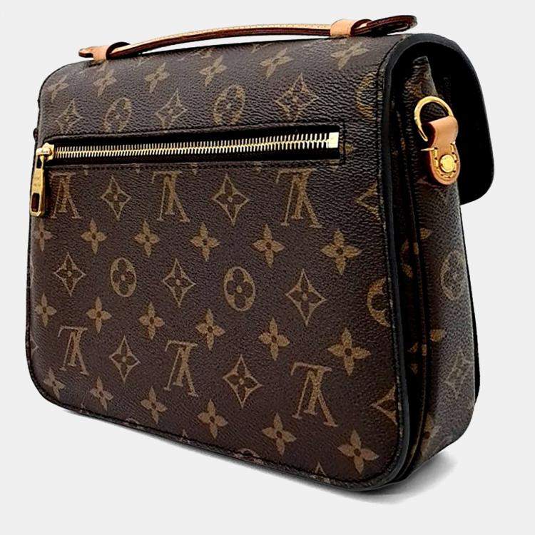 Pre Owned Louis Vuitton Brown Coated Canvas Monogram Pochette Metis