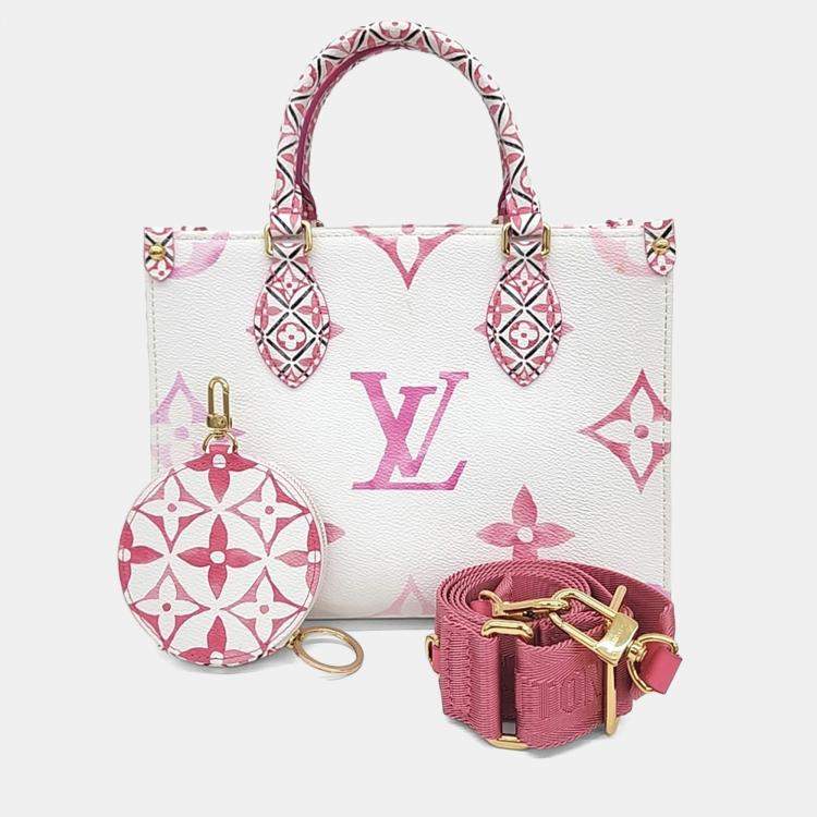 Pre Owned Louis Vuitton Pink White PVC On the Go PM