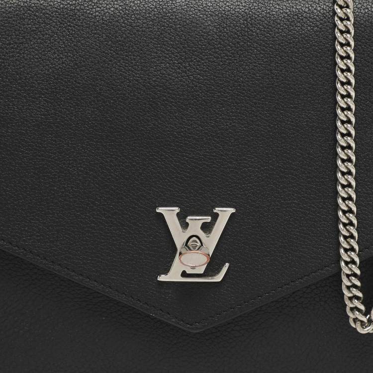 Pre Owned Louis Vuitton Mylockme Black Leather Chain Pochette