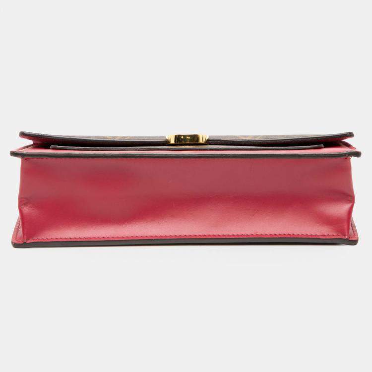 Pre Owned Louis Vuitton Brown Red Monogram Flore Wallet On Chain