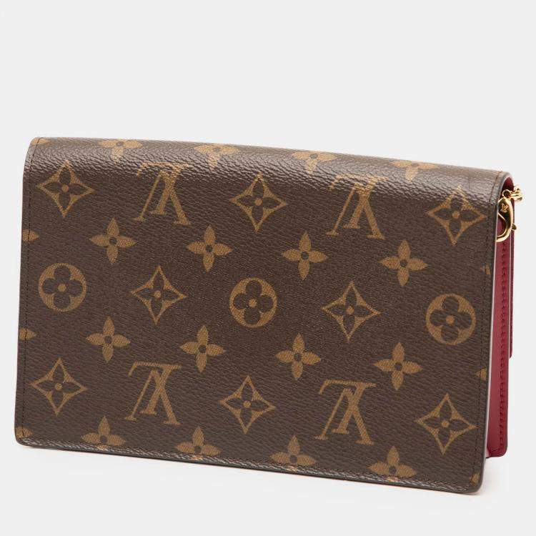 Pre Owned Louis Vuitton Brown Red Monogram Flore Wallet On Chain