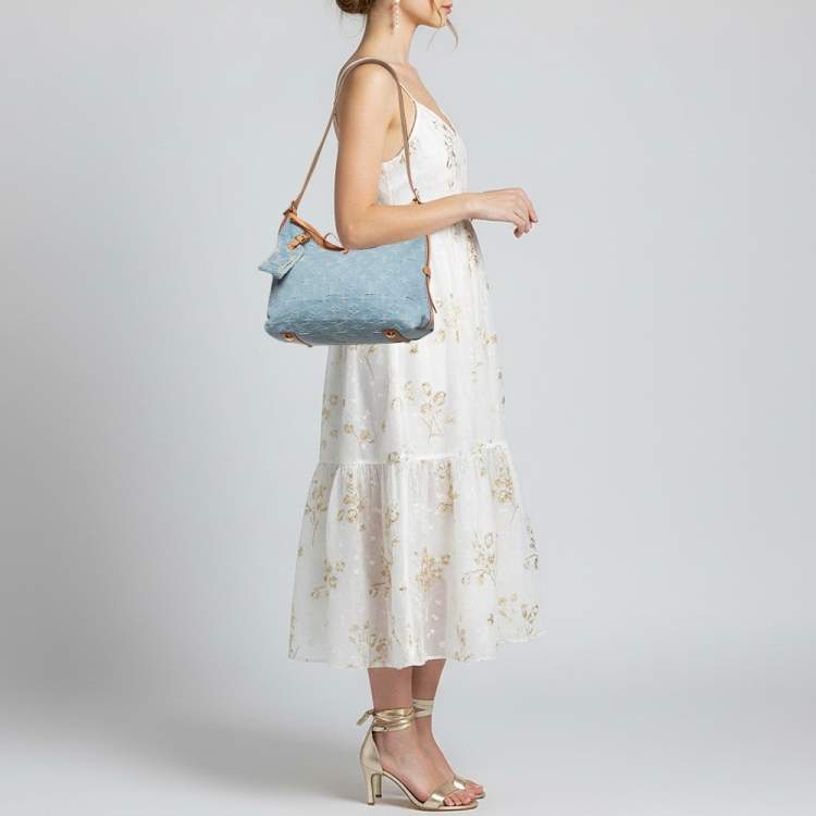 Pre Owned Louis Vuitton Carryall PM Sky Blue Monogram Denim Bag